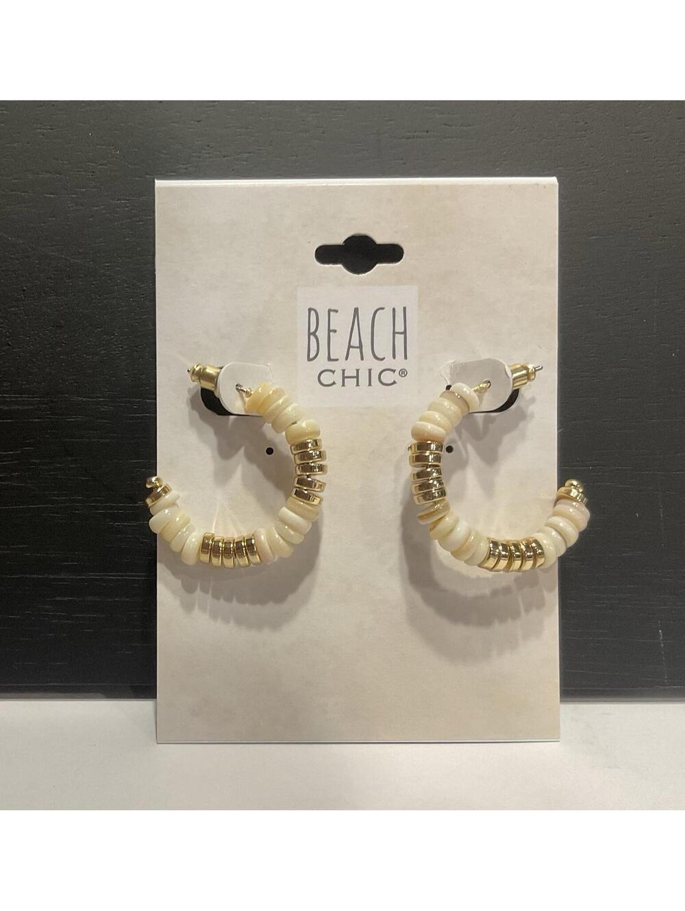 NWT Beach Chic Semi Hoop Beaded & Gold Tone Earrings #1033